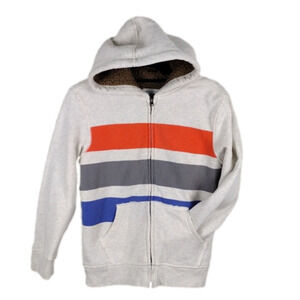 Children's Place Oatmeal Multicolored Striped Hooded Long Sleeve Zip Up Jacket